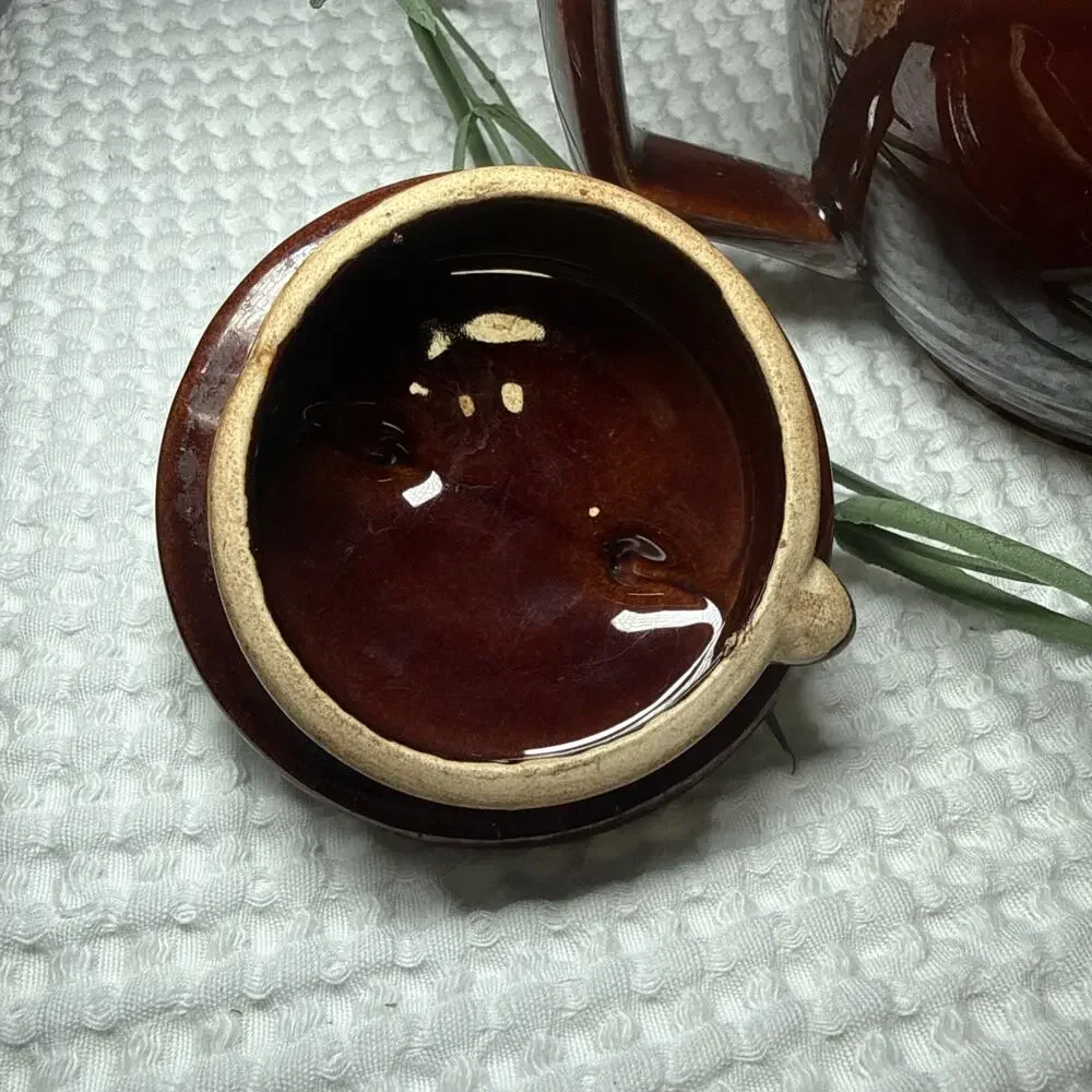 Vintage McCoy USA Pottery 140 Brown Drip Glaze Teapot Stoneware Rustic w Lid
